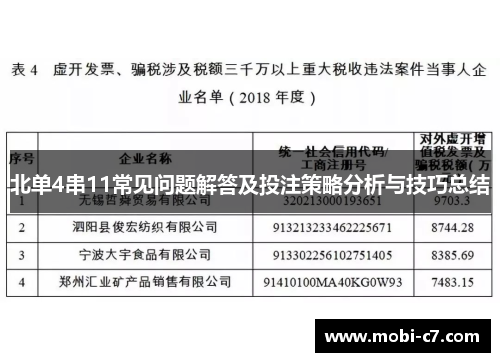 北单4串11常见问题解答及投注策略分析与技巧总结