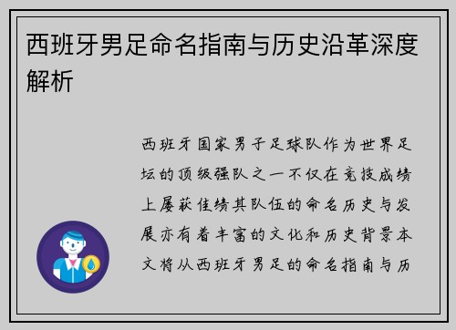 西班牙男足命名指南与历史沿革深度解析